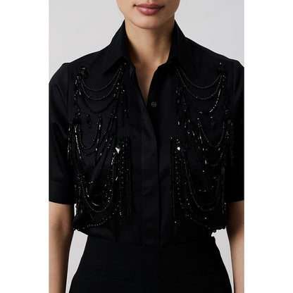Pallavi Swadi Black Fringe Pannel Shirt