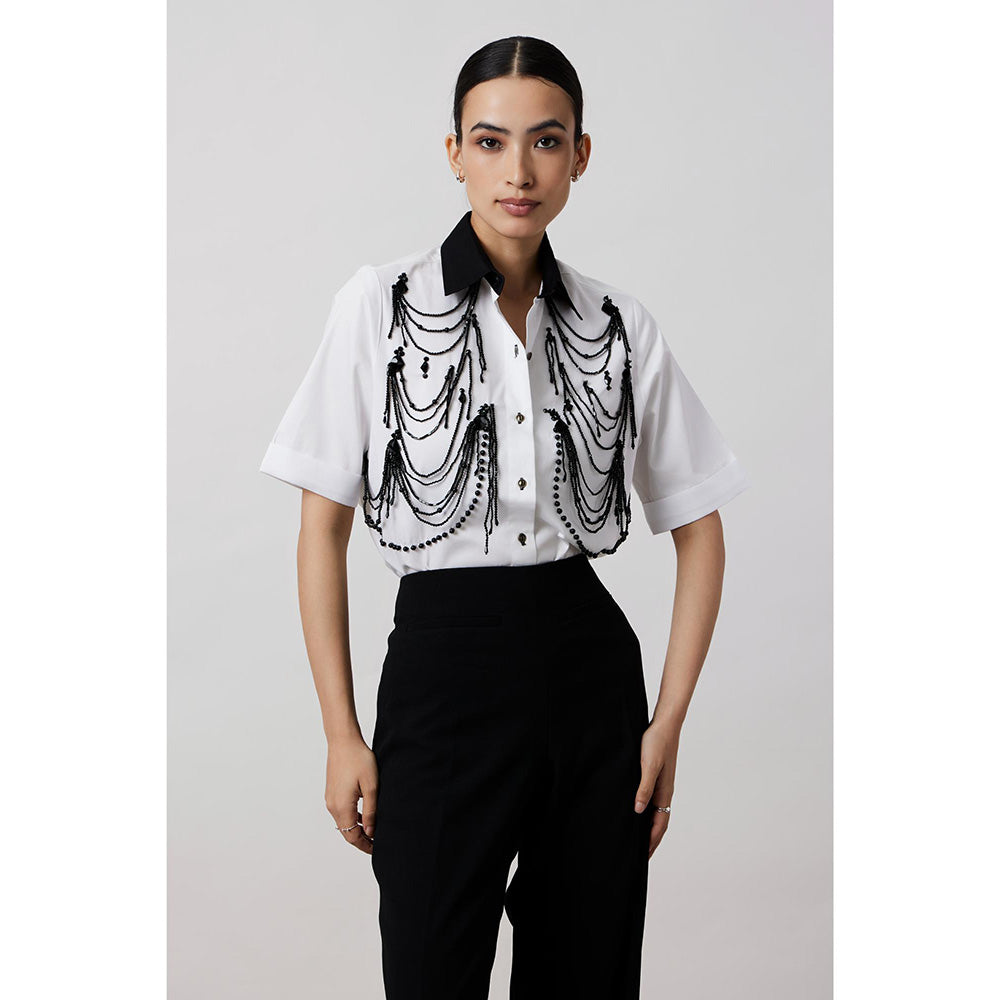 Pallavi Swadi White Fringe Pannel Shirt