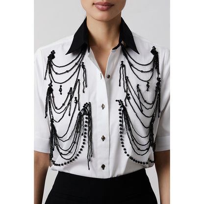 Pallavi Swadi White Fringe Pannel Shirt