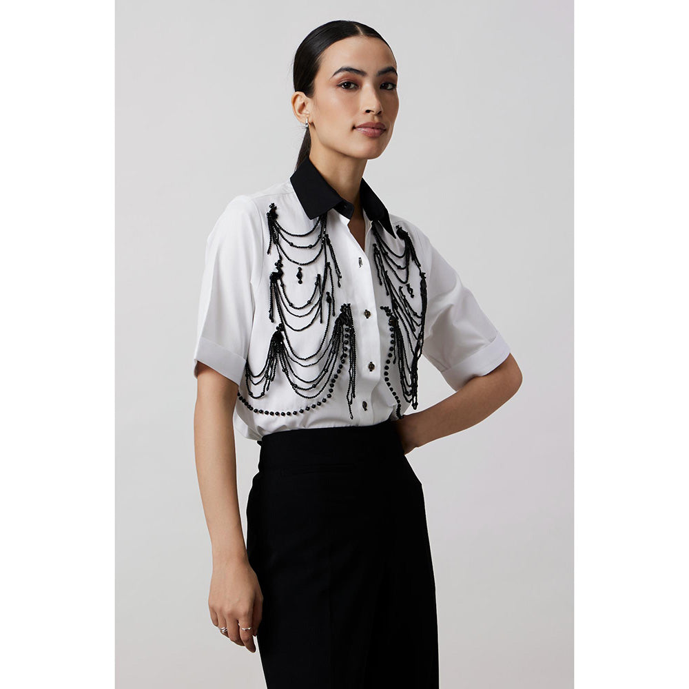 Pallavi Swadi White Fringe Pannel Shirt