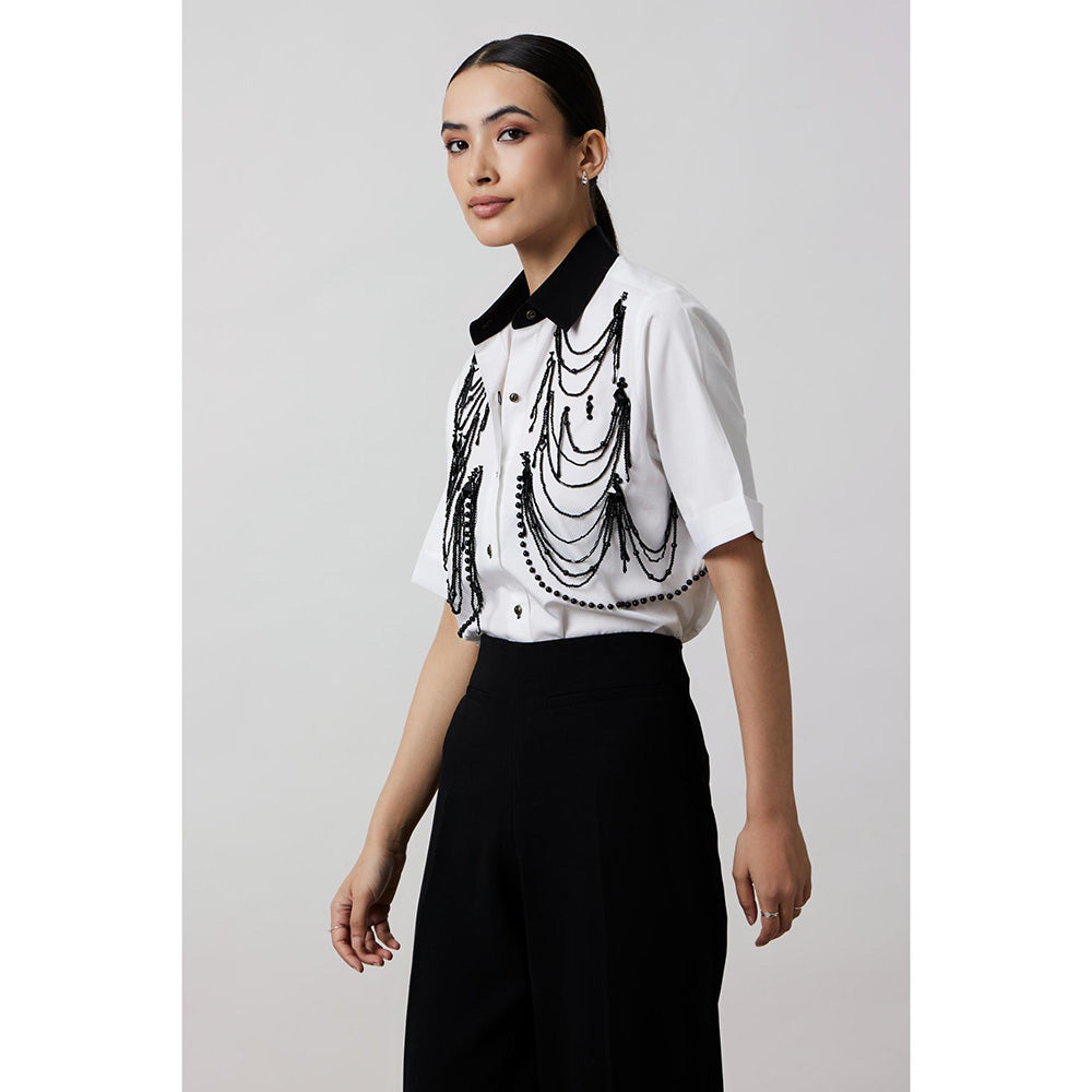 Pallavi Swadi White Fringe Pannel Shirt