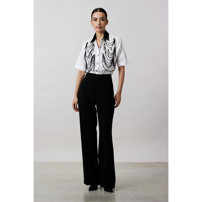 Pallavi Swadi White Fringe Pannel Shirt