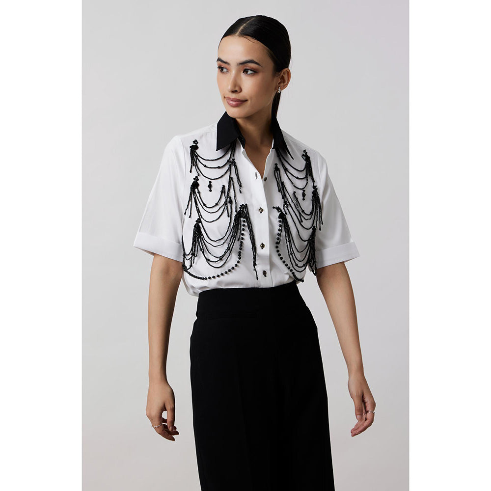 Pallavi Swadi White Fringe Pannel Shirt