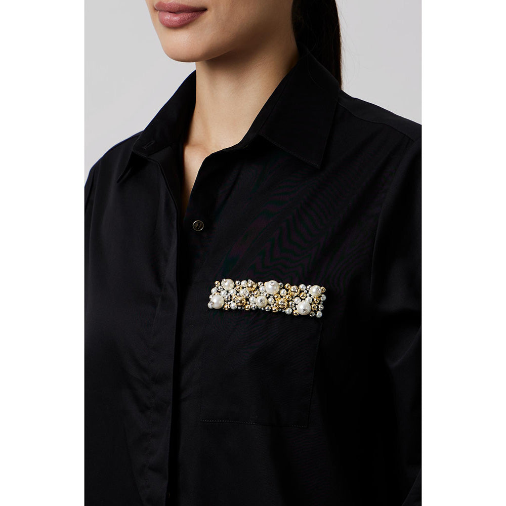 Pallavi Swadi Black Pearl Strip Pocket Shirt