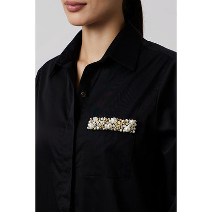 Pallavi Swadi Black Pearl Strip Pocket Shirt