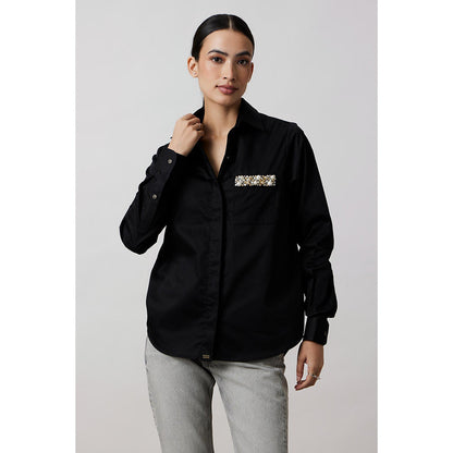 Pallavi Swadi Black Pearl Strip Pocket Shirt
