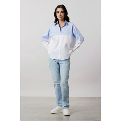 Pallavi Swadi Sky Blue Block Shirt with Swarovski Collar