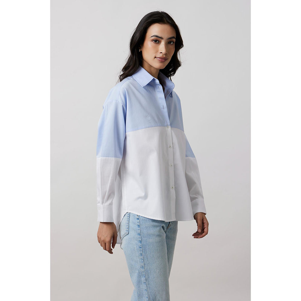 Pallavi Swadi Sky Blue Block Shirt with Swarovski Collar