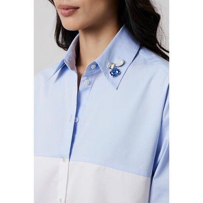 Pallavi Swadi Sky Blue Block Shirt with Swarovski Collar