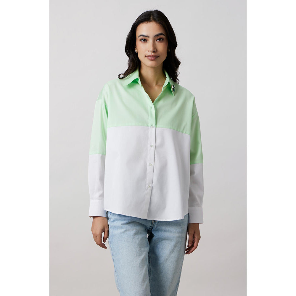 Pallavi Swadi Lime Green Block Shirt with Swarovski Collar