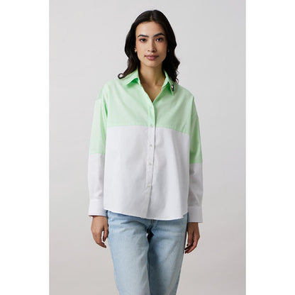 Pallavi Swadi Lime Green Block Shirt with Swarovski Collar