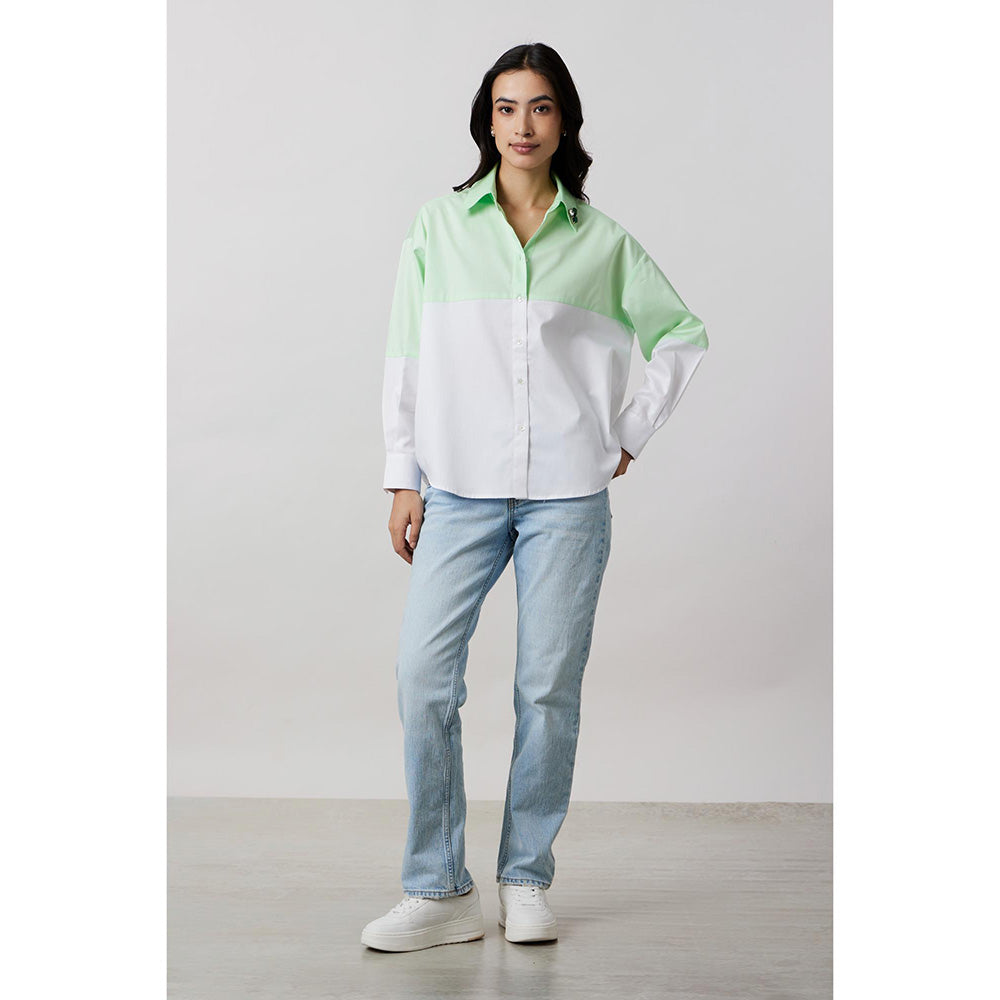 Pallavi Swadi Lime Green Block Shirt with Swarovski Collar