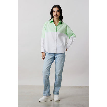 Pallavi Swadi Lime Green Block Shirt with Swarovski Collar