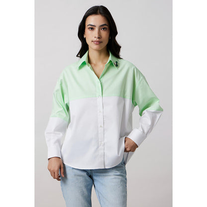 Pallavi Swadi Lime Green Block Shirt with Swarovski Collar