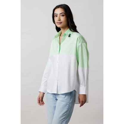 Pallavi Swadi Lime Green Block Shirt with Swarovski Collar