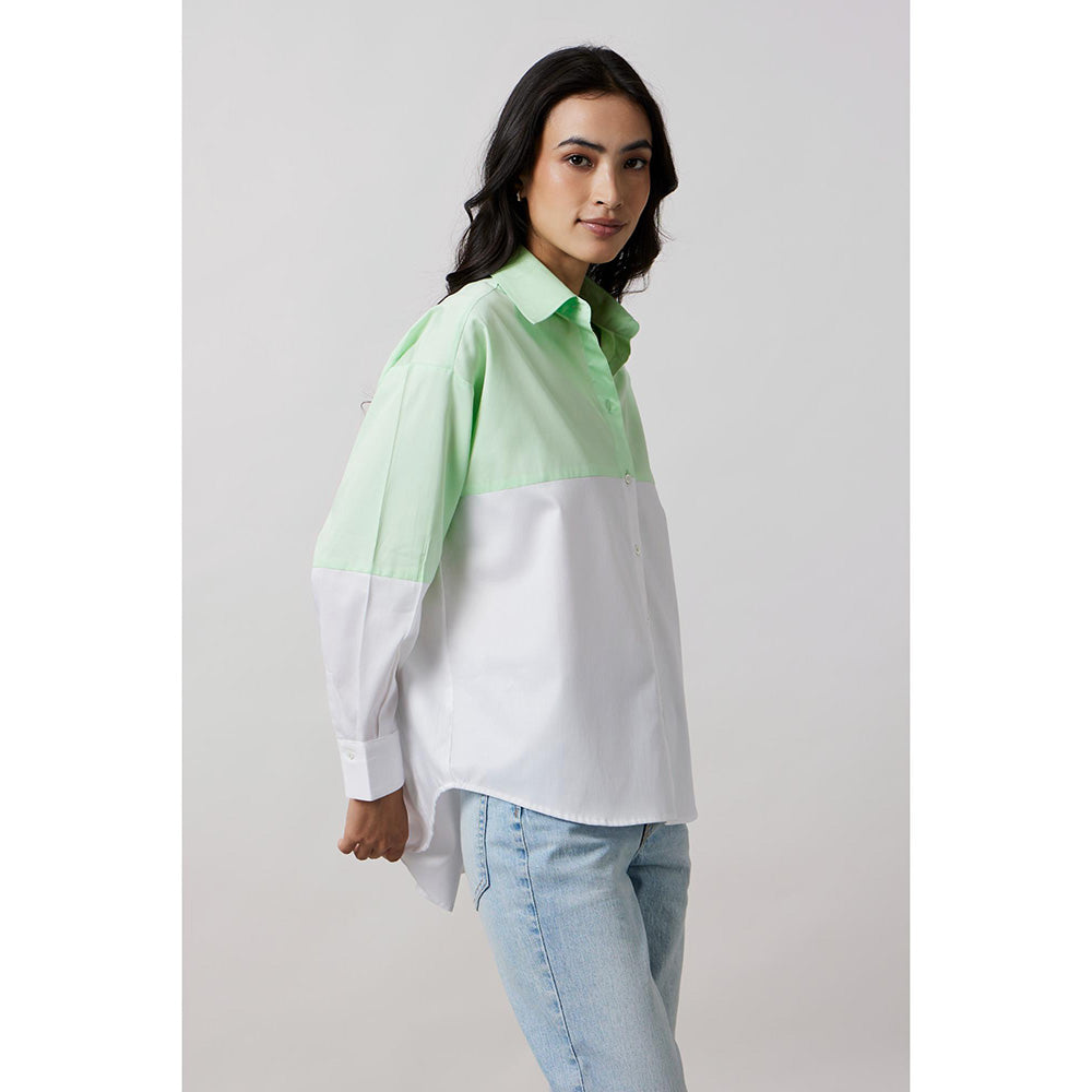 Pallavi Swadi Lime Green Block Shirt with Swarovski Collar