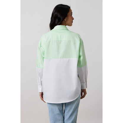 Pallavi Swadi Lime Green Block Shirt with Swarovski Collar