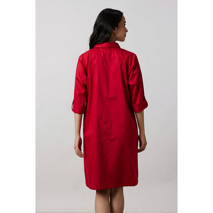 Pallavi Swadi Red Pocket Swarovski Shirt Dress