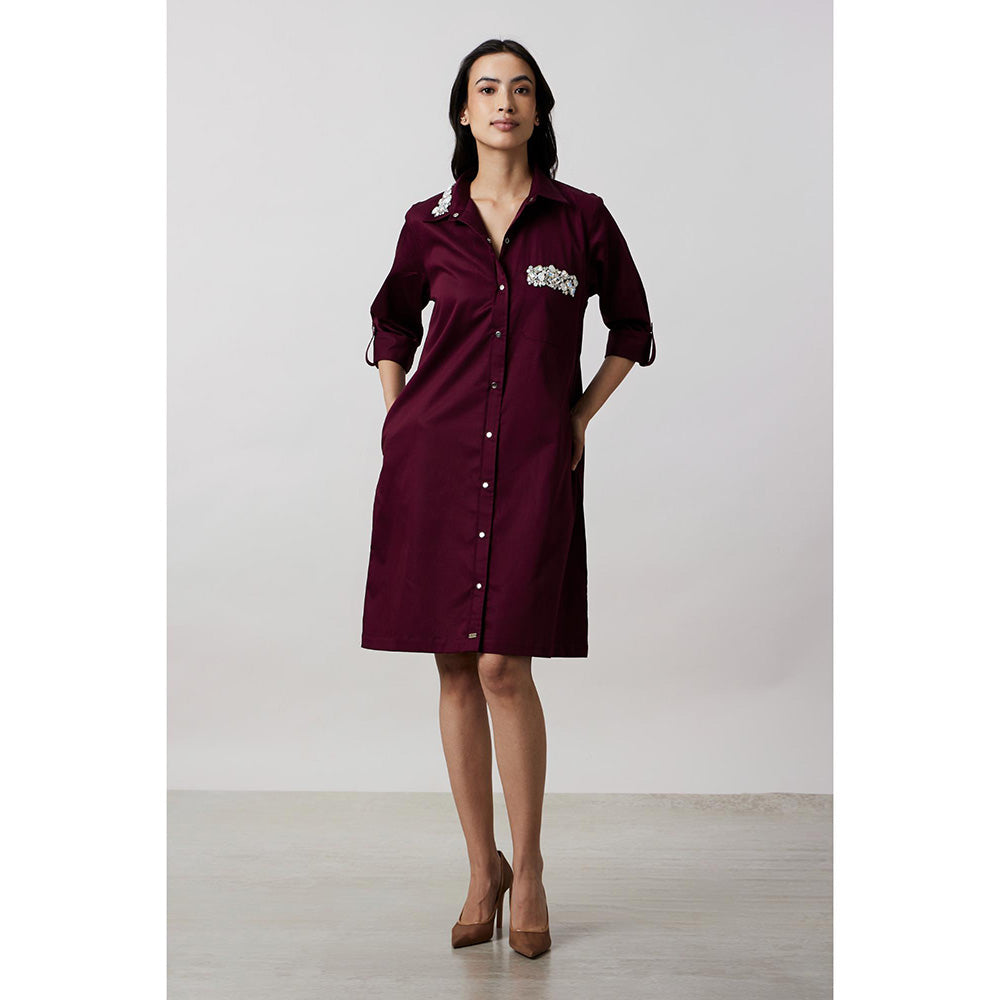 Pallavi Swadi Purple Collar Pocket Swarovski Shirt Dress