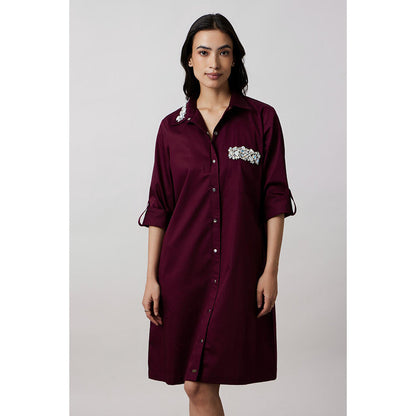 Pallavi Swadi Purple Collar Pocket Swarovski Shirt Dress