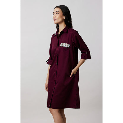 Pallavi Swadi Purple Collar Pocket Swarovski Shirt Dress