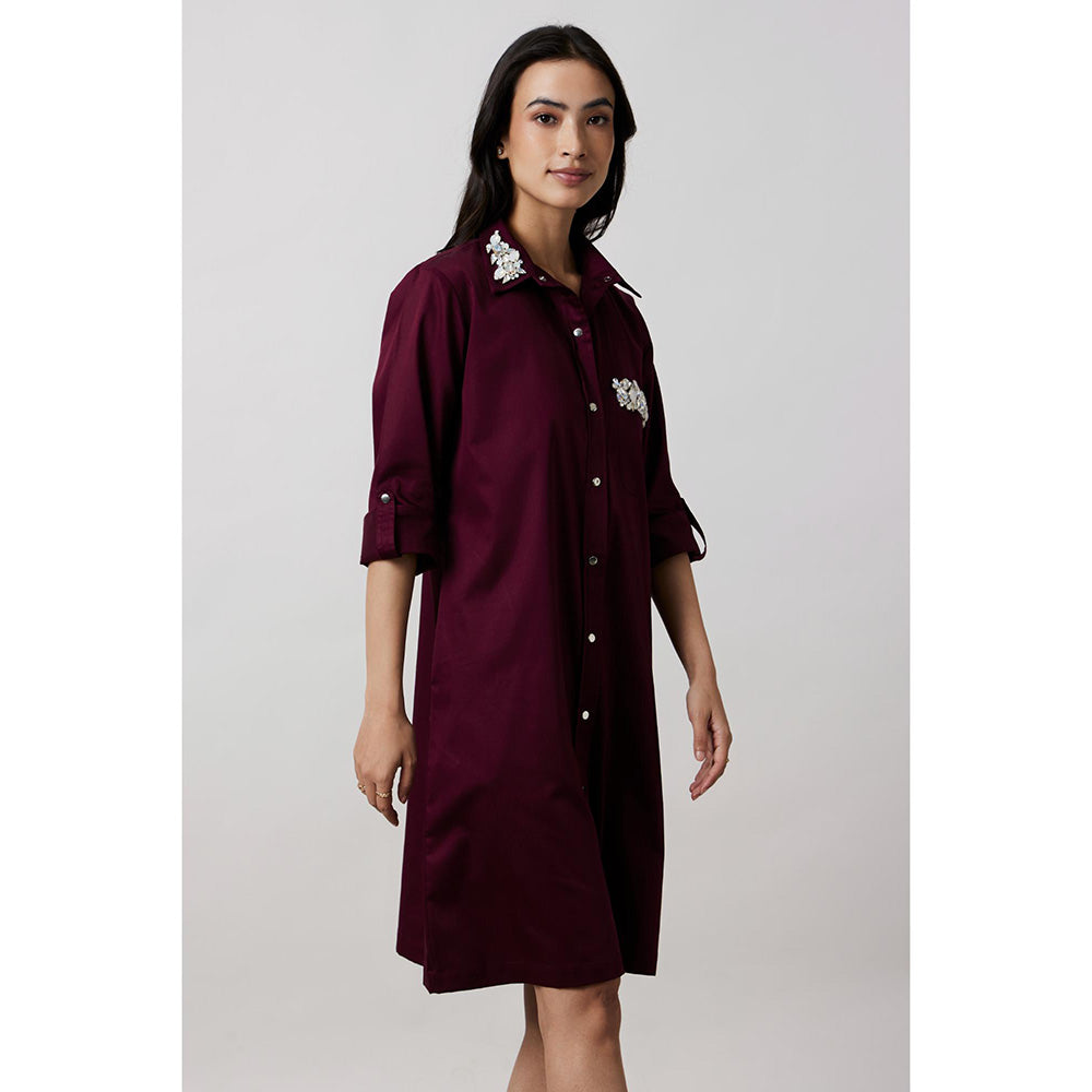 Pallavi Swadi Purple Collar Pocket Swarovski Shirt Dress