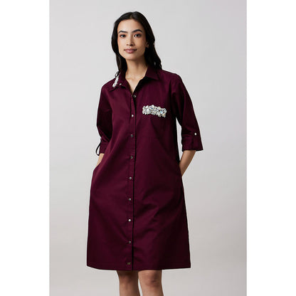 Pallavi Swadi Purple Collar Pocket Swarovski Shirt Dress