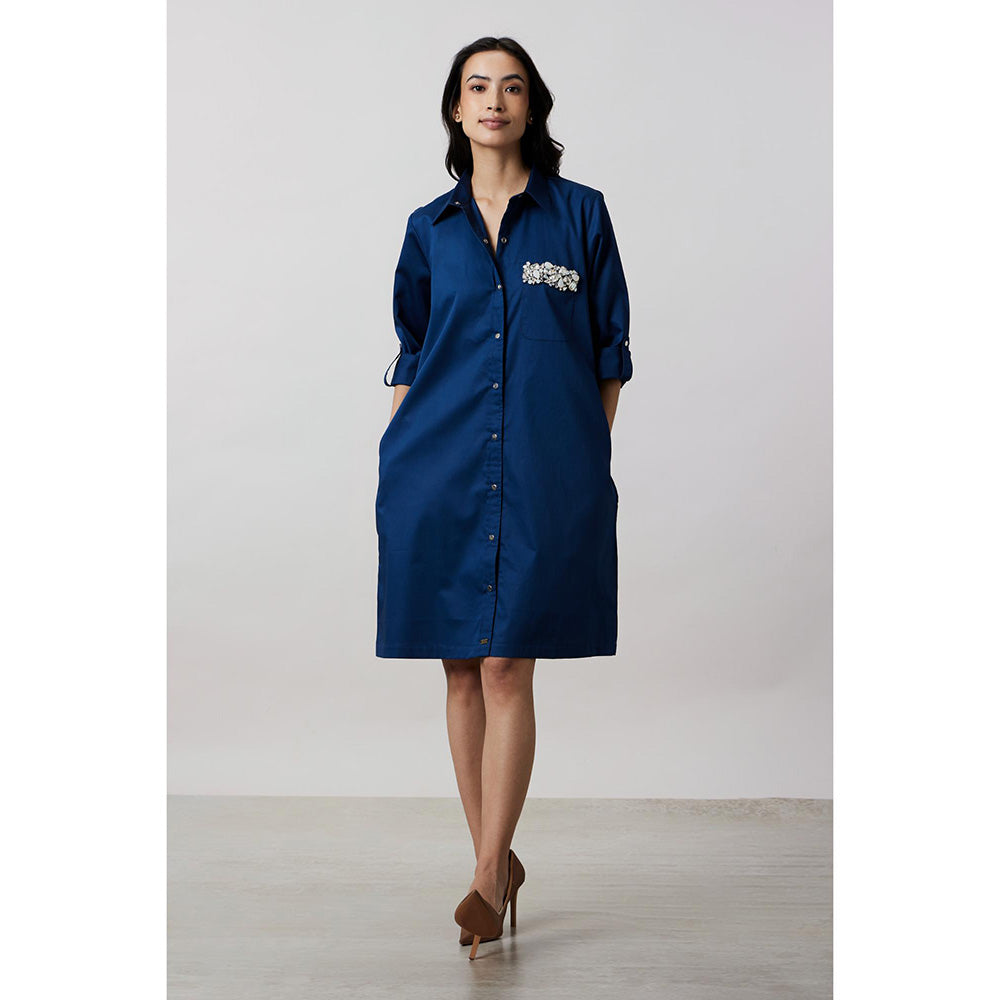 Pallavi Swadi Teal Pocket Swarovski Shirt Dress