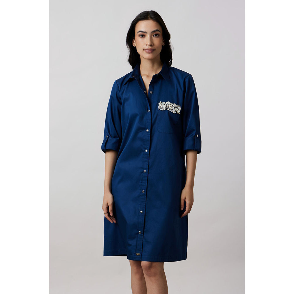 Pallavi Swadi Teal Pocket Swarovski Shirt Dress