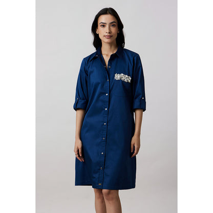 Pallavi Swadi Teal Pocket Swarovski Shirt Dress