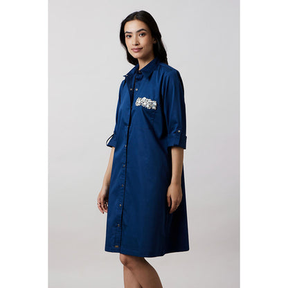 Pallavi Swadi Teal Pocket Swarovski Shirt Dress