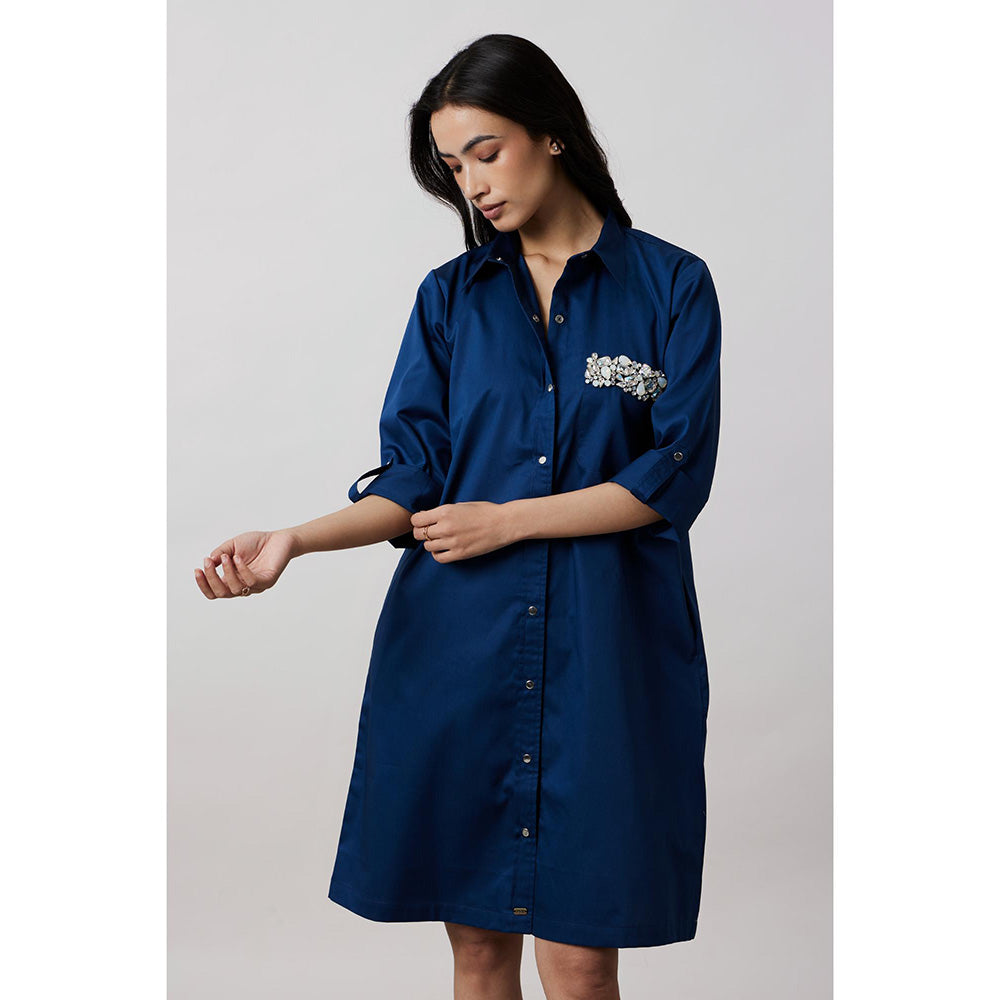 Pallavi Swadi Teal Pocket Swarovski Shirt Dress