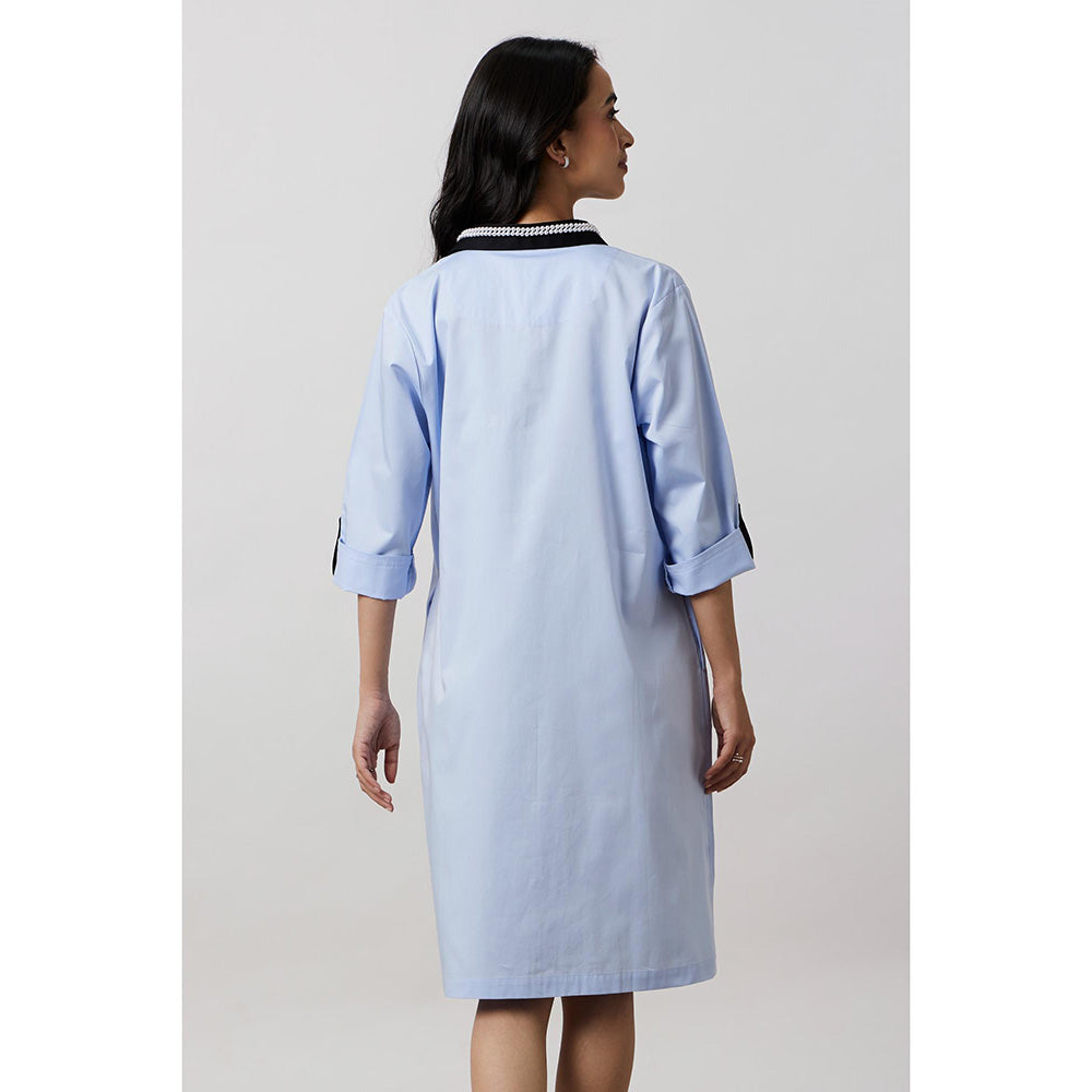 Pallavi Swadi Sky Blue Pearl Collar Pocket Shirt Dress