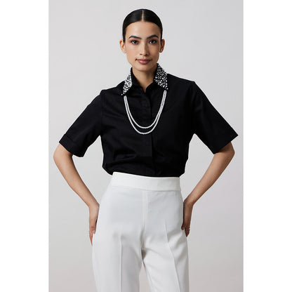 Pallavi Swadi Black Audrey Pearl Necklace Shirt