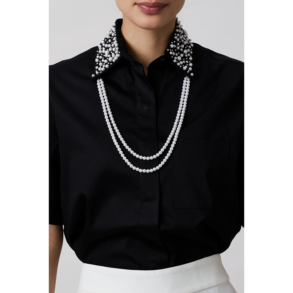 Pallavi Swadi Black Audrey Pearl Necklace Shirt