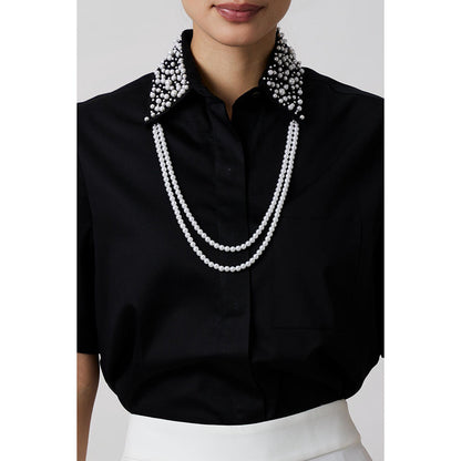 Pallavi Swadi Black Audrey Pearl Necklace Shirt