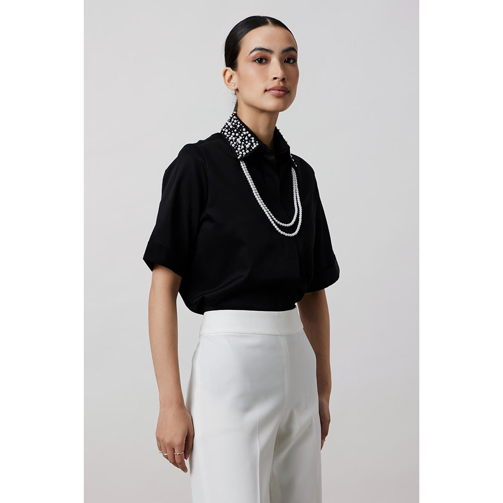 Pallavi Swadi Black Audrey Pearl Necklace Shirt