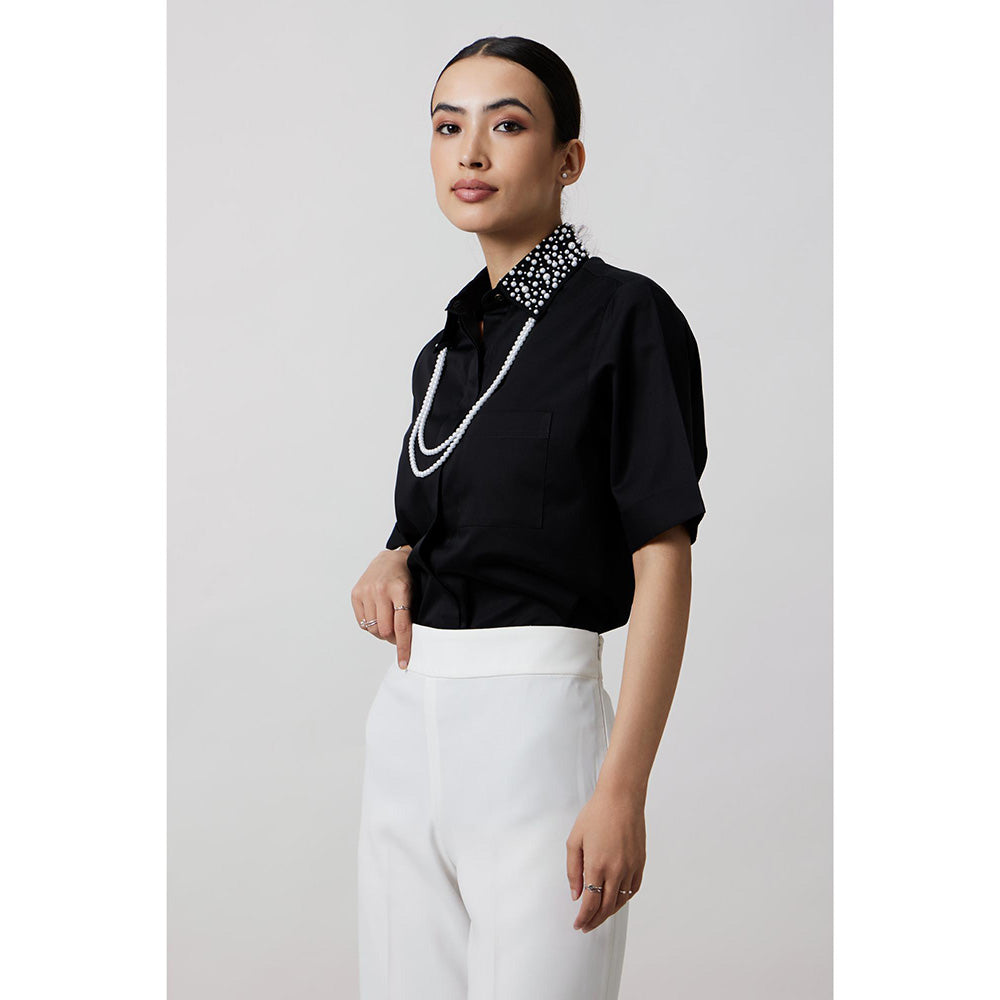 Pallavi Swadi Black Audrey Pearl Necklace Shirt