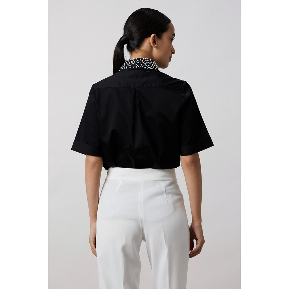 Pallavi Swadi Black Audrey Pearl Necklace Shirt