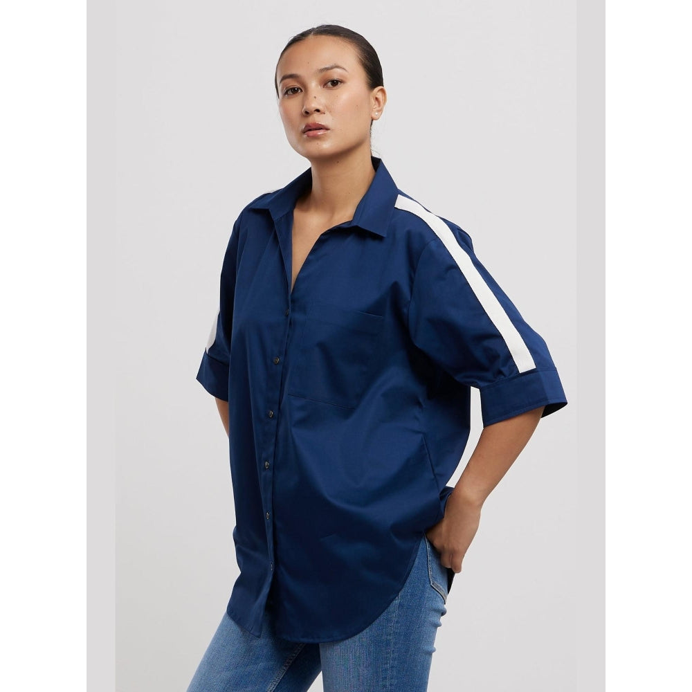 Pallavi Swadi Midnight Blue White Ribbon Shirt