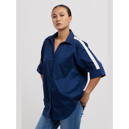 Pallavi Swadi Midnight Blue White Ribbon Shirt