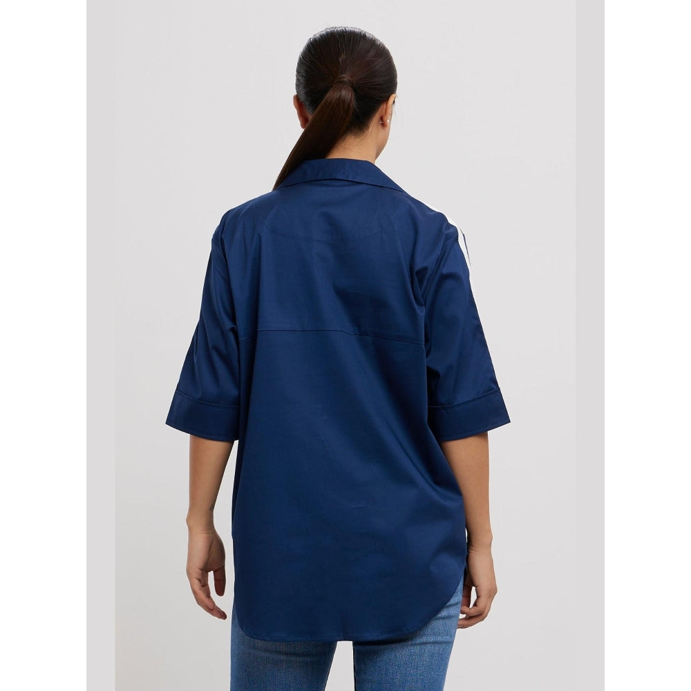 Pallavi Swadi Midnight Blue White Ribbon Shirt