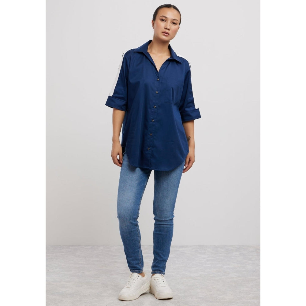 Pallavi Swadi Midnight Blue White Ribbon Shirt