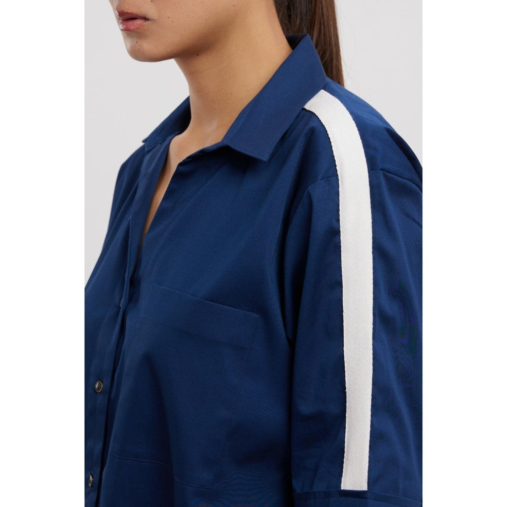 Pallavi Swadi Midnight Blue White Ribbon Shirt