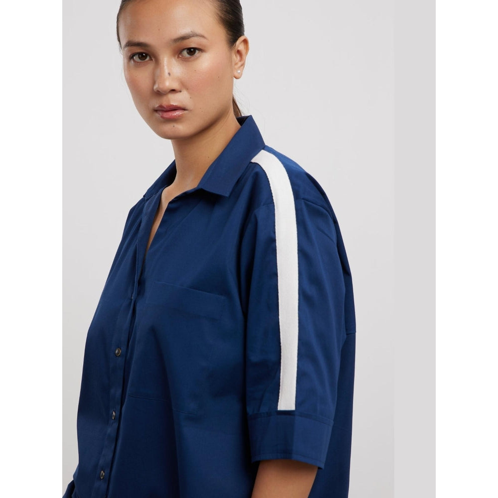 Pallavi Swadi Midnight Blue White Ribbon Shirt