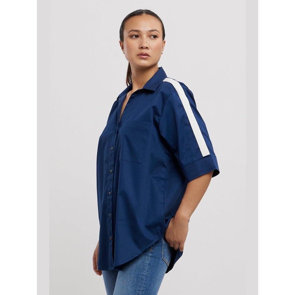 Pallavi Swadi Midnight Blue White Ribbon Shirt