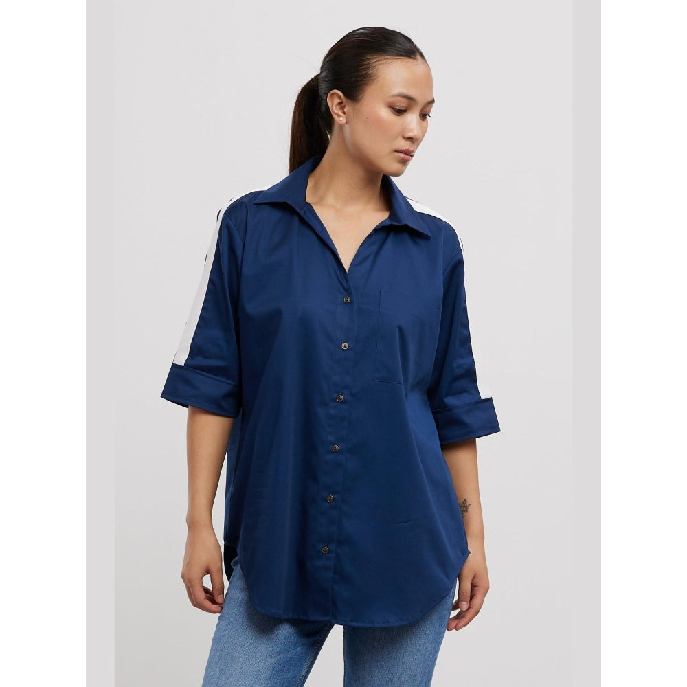 Pallavi Swadi Midnight Blue White Ribbon Shirt