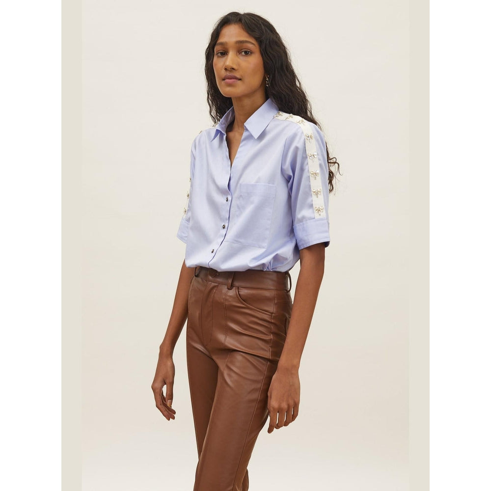 Pallavi Swadi Sky Blue Dragonfly Swarovski Shirt