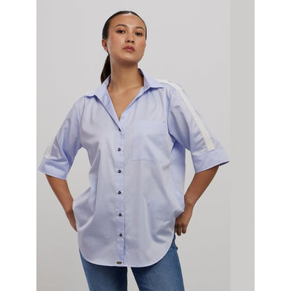 Pallavi Swadi Sky Blue White Ribbon Shirt