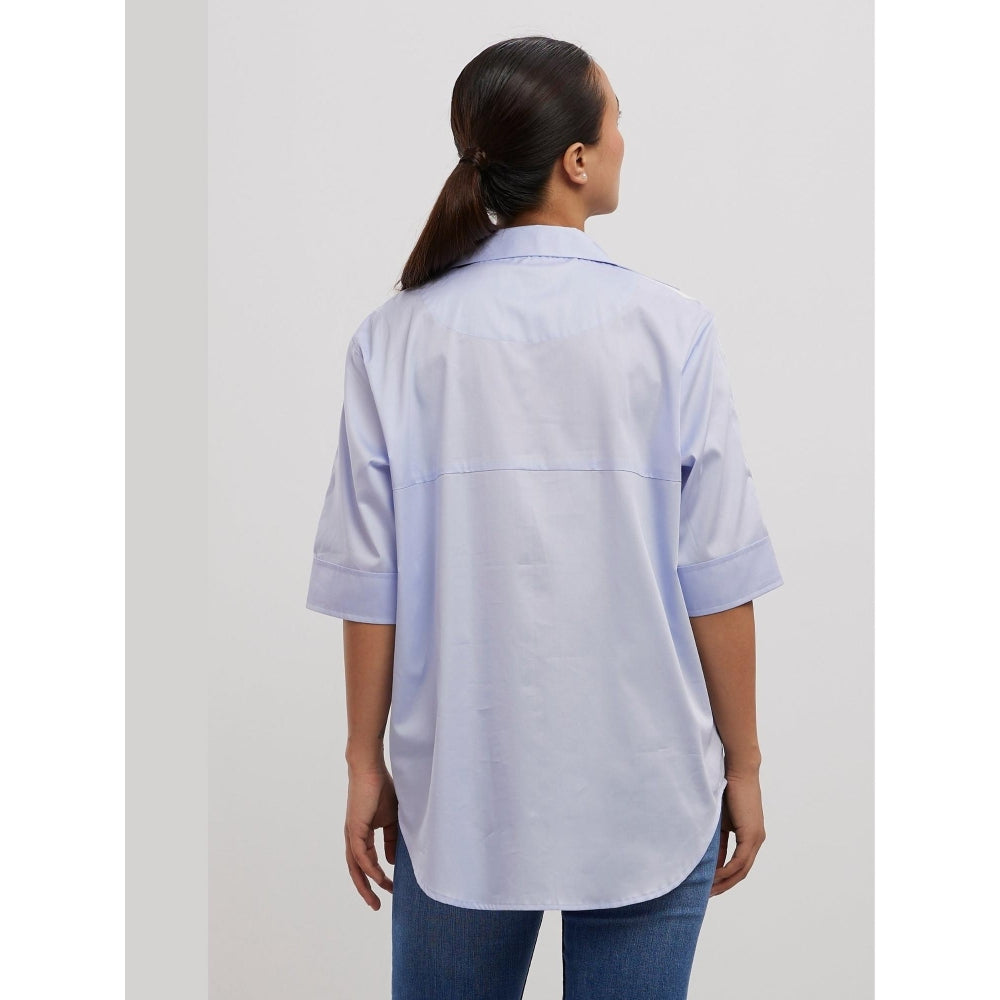 Pallavi Swadi Sky Blue White Ribbon Shirt